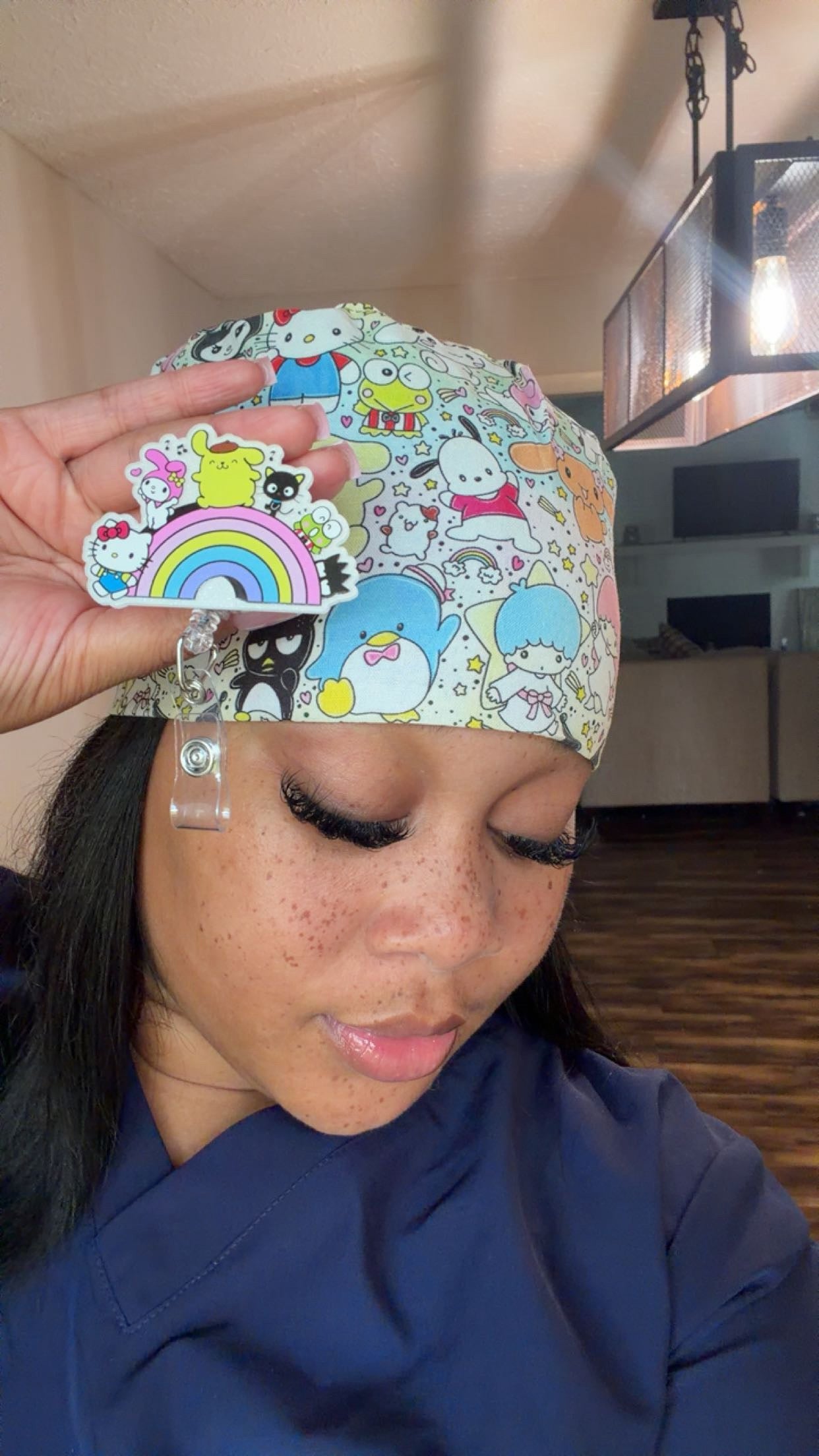 Multi Cartoon Character Scrub Cap & Badge Clip