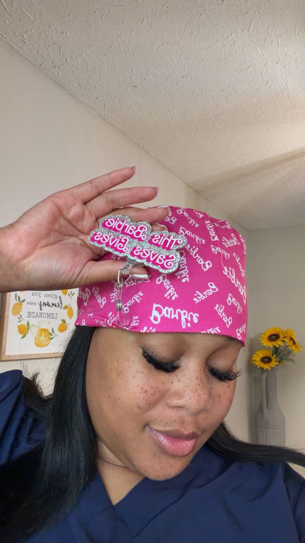 Barbie Scrub Cap & Badge Clip